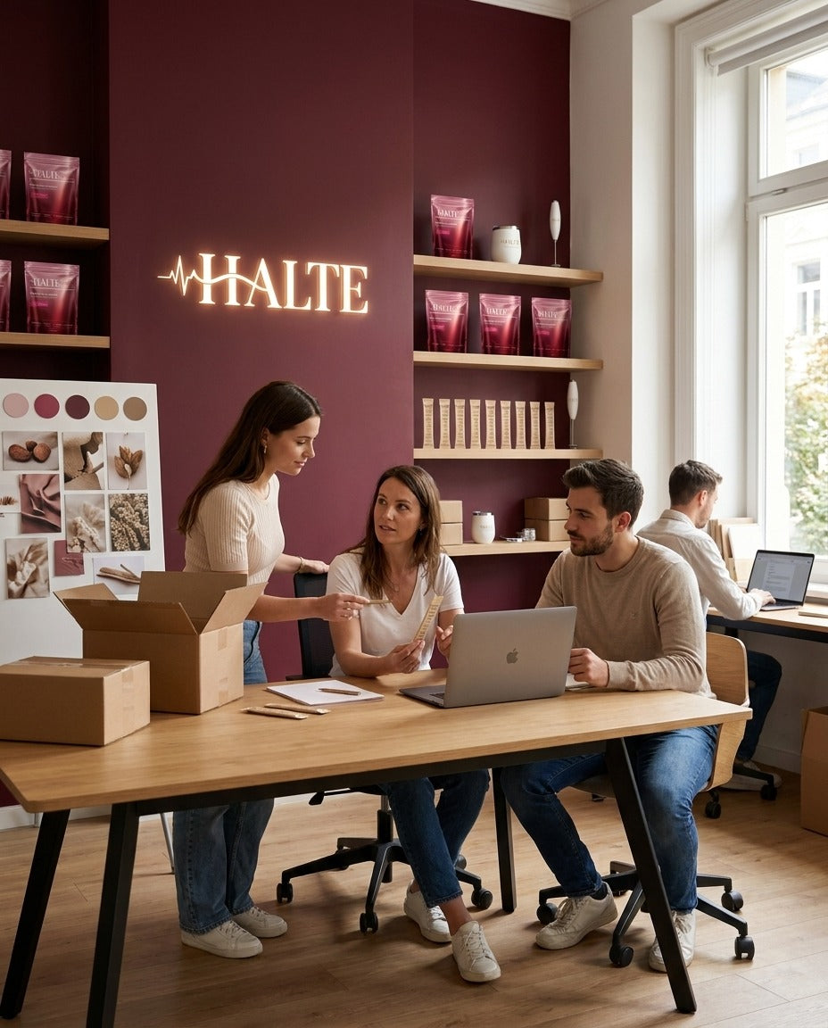 Équipe HALTE dans les bureaux de la marque