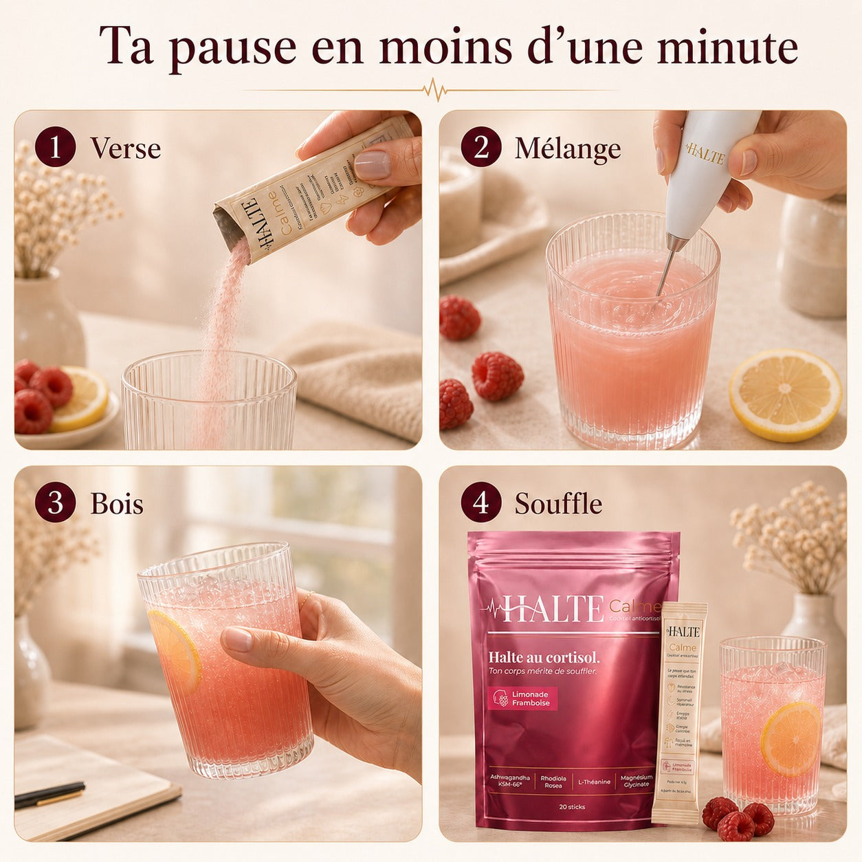 Préparation simple HALTE Calme en quatre étapes